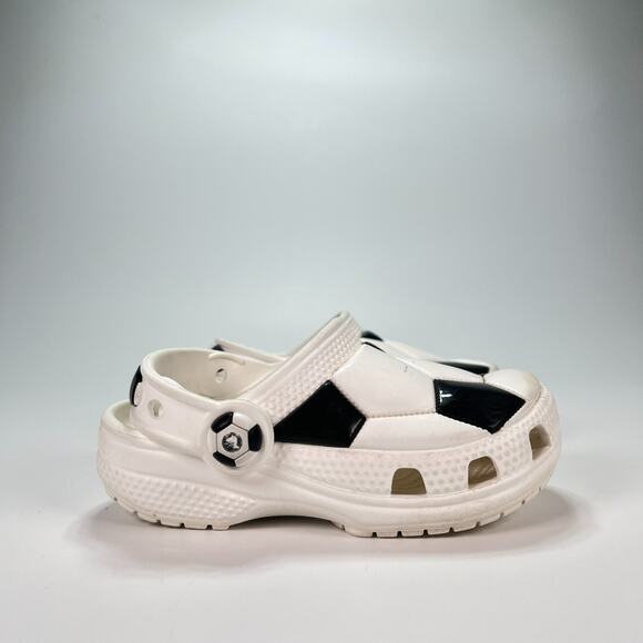 Crocs Classic Soccer Ball Clog White Black Kids Sandals 210023 Youth Size C8 - Picture 1 of 10
